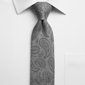 Stafford Essentials Silver Gray Paisley Silk Tie Wedding Formal Necktie